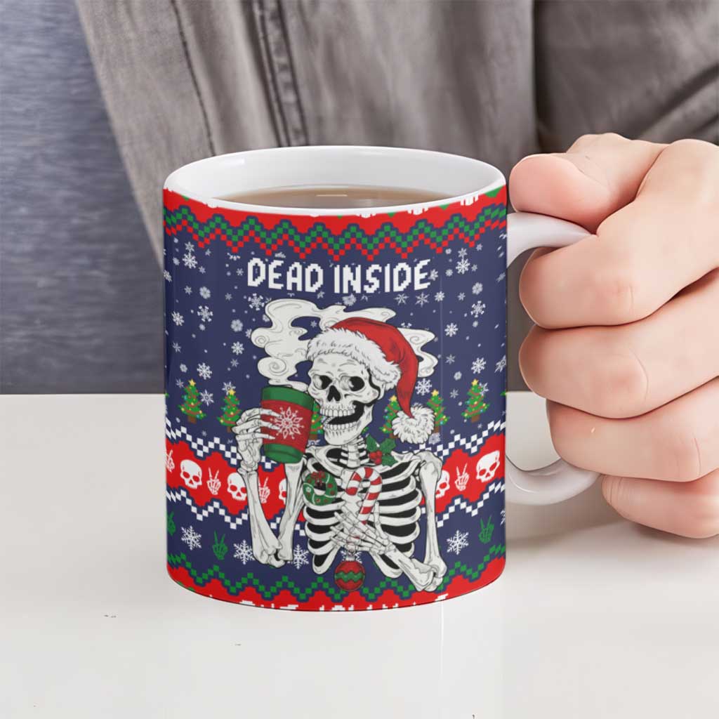 Dead Inside But Jolly Af Christmas Skeleton Ceramic Mug Xmas Holiday Patterns - Wonder Print Shop