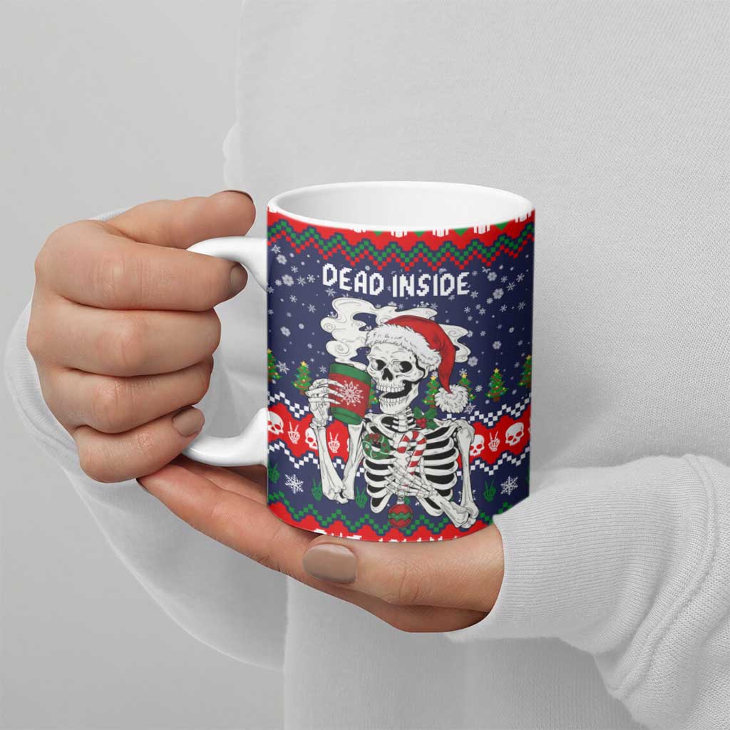 Dead Inside But Jolly Af Christmas Skeleton Ceramic Mug Xmas Holiday Patterns - Wonder Print Shop