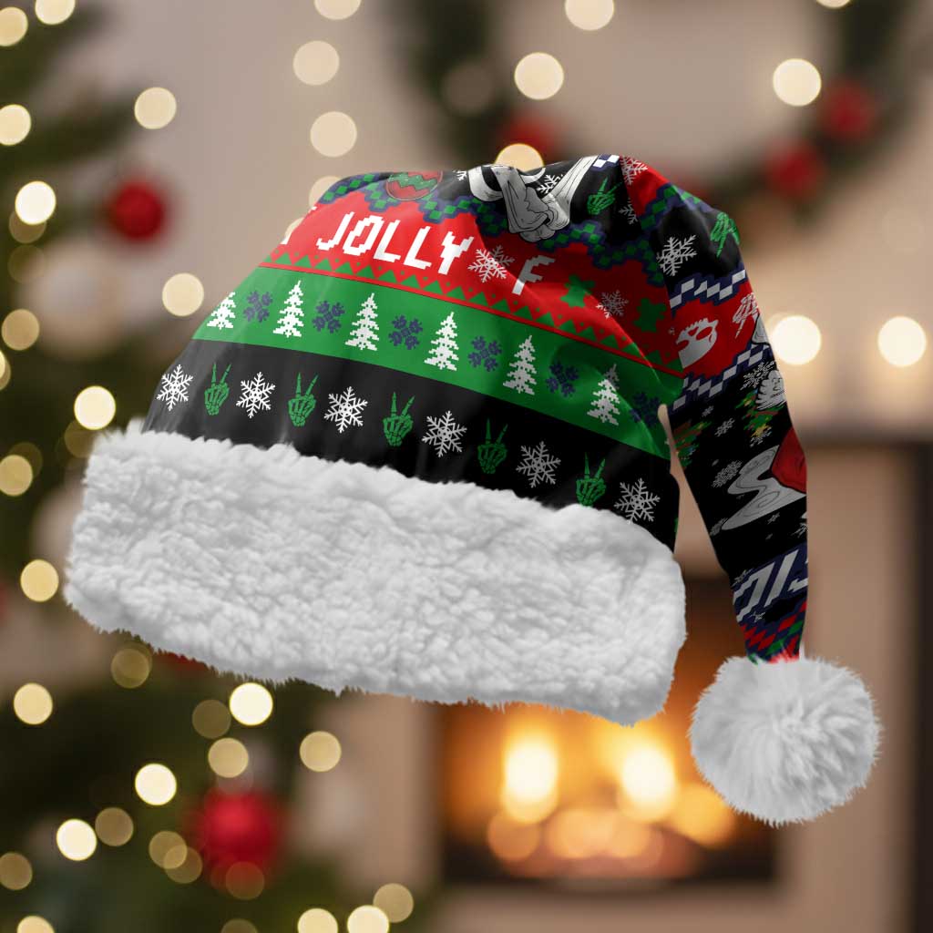 Dead Inside But Jolly Af Christmas Skeleton Christmas Santa Hat Xmas Holiday Patterns - Wonder Print Shop