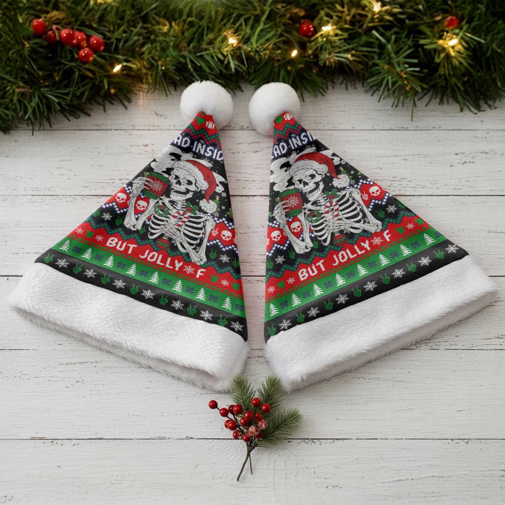 Dead Inside But Jolly Af Christmas Skeleton Christmas Santa Hat Xmas Holiday Patterns - Wonder Print Shop