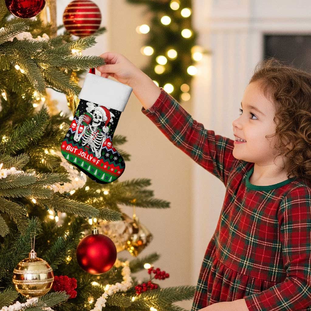 Dead Inside But Jolly Af Christmas Skeleton Christmas Stocking Xmas Holiday Patterns - Wonder Print Shop