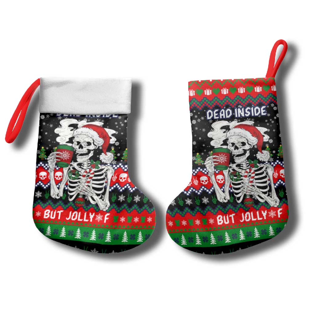 Dead Inside But Jolly Af Christmas Skeleton Christmas Stocking Xmas Holiday Patterns - Wonder Print Shop