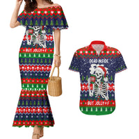 Dead Inside But Jolly Af Christmas Skeleton Couples Matching Mermaid Dress and Hawaiian Shirt Xmas Holiday Patterns - Wonder Print Shop