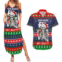 Dead Inside But Jolly Af Christmas Skeleton Couples Matching Summer Maxi Dress and Hawaiian Shirt Xmas Holiday Patterns - Wonder Print Shop