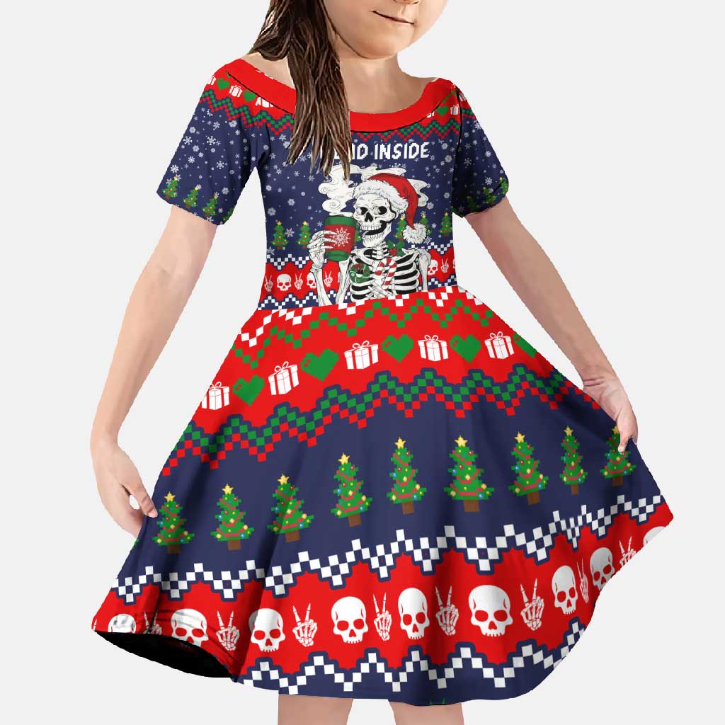 Dead Inside But Jolly Af Christmas Skeleton Family Matching Long Sleeve Bodycon Dress and Hawaiian Shirt Xmas Holiday Patterns - Wonder Print Shop