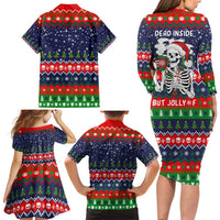Dead Inside But Jolly Af Christmas Skeleton Family Matching Long Sleeve Bodycon Dress and Hawaiian Shirt Xmas Holiday Patterns - Wonder Print Shop