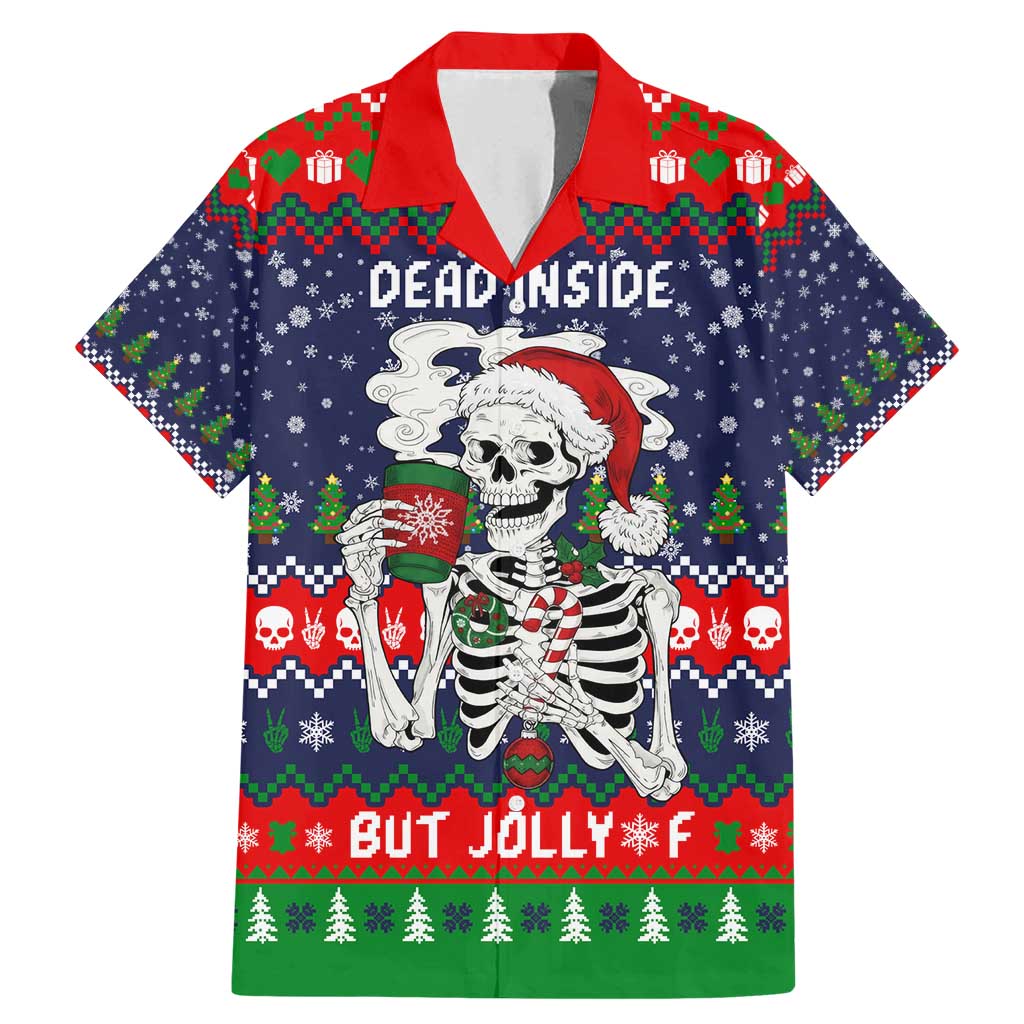 Dead Inside But Jolly Af Christmas Skeleton Family Matching Mermaid Dress and Hawaiian Shirt Xmas Holiday Patterns - Wonder Print Shop