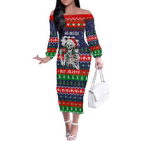 Dead Inside But Jolly Af Christmas Skeleton Family Matching Off The Shoulder Long Sleeve Dress and Hawaiian Shirt Xmas Holiday Patterns - Wonder Print Shop