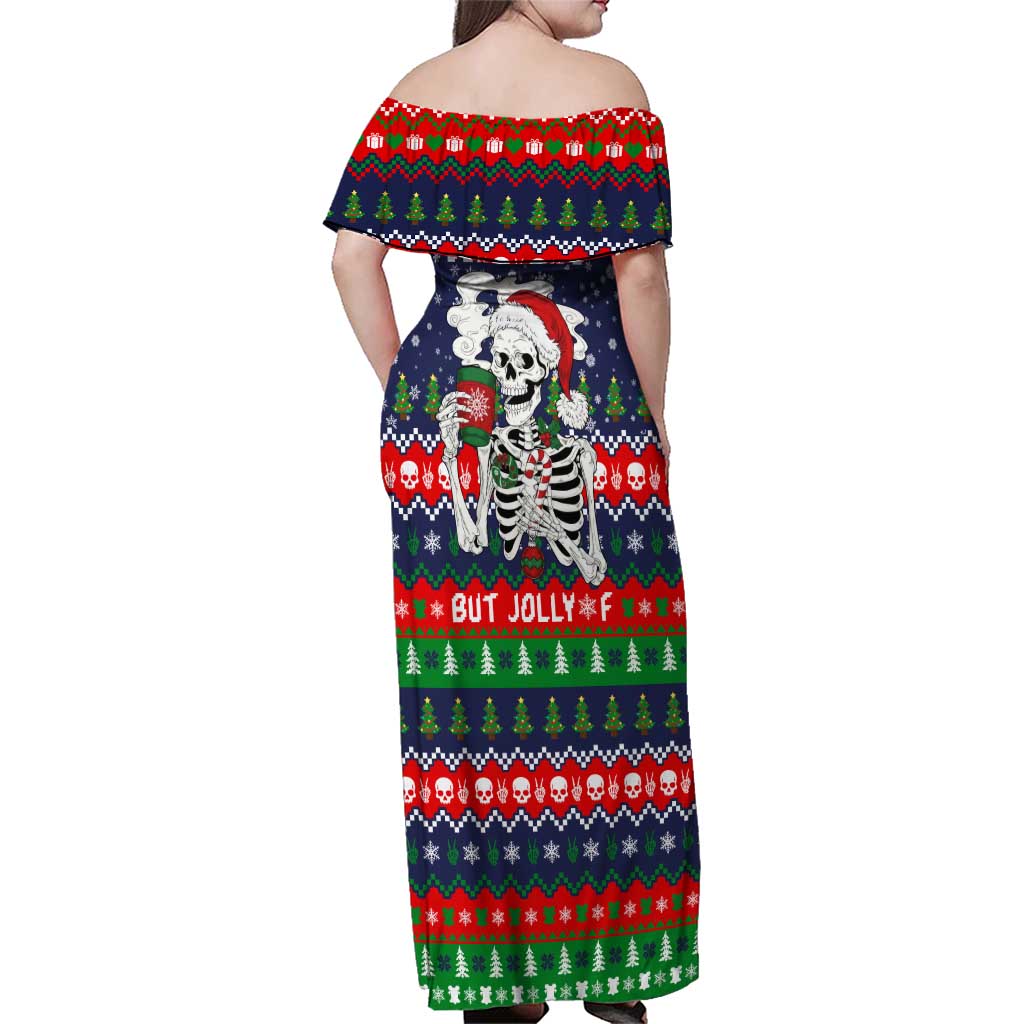 Dead Inside But Jolly Af Christmas Skeleton Family Matching Off Shoulder Maxi Dress and Hawaiian Shirt Xmas Holiday Patterns - Wonder Print Shop