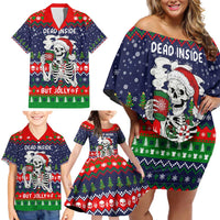 Dead Inside But Jolly Af Christmas Skeleton Family Matching Off Shoulder Short Dress and Hawaiian Shirt Xmas Holiday Patterns - Wonder Print Shop