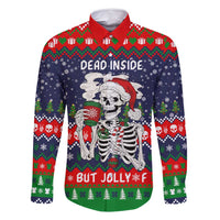 Dead Inside But Jolly Af Christmas Skeleton Family Matching Off Shoulder Short Dress and Hawaiian Shirt Xmas Holiday Patterns - Wonder Print Shop