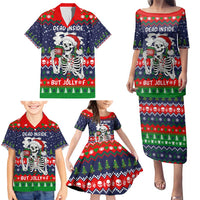 Dead Inside But Jolly Af Christmas Skeleton Family Matching Puletasi and Hawaiian Shirt Xmas Holiday Patterns - Wonder Print Shop