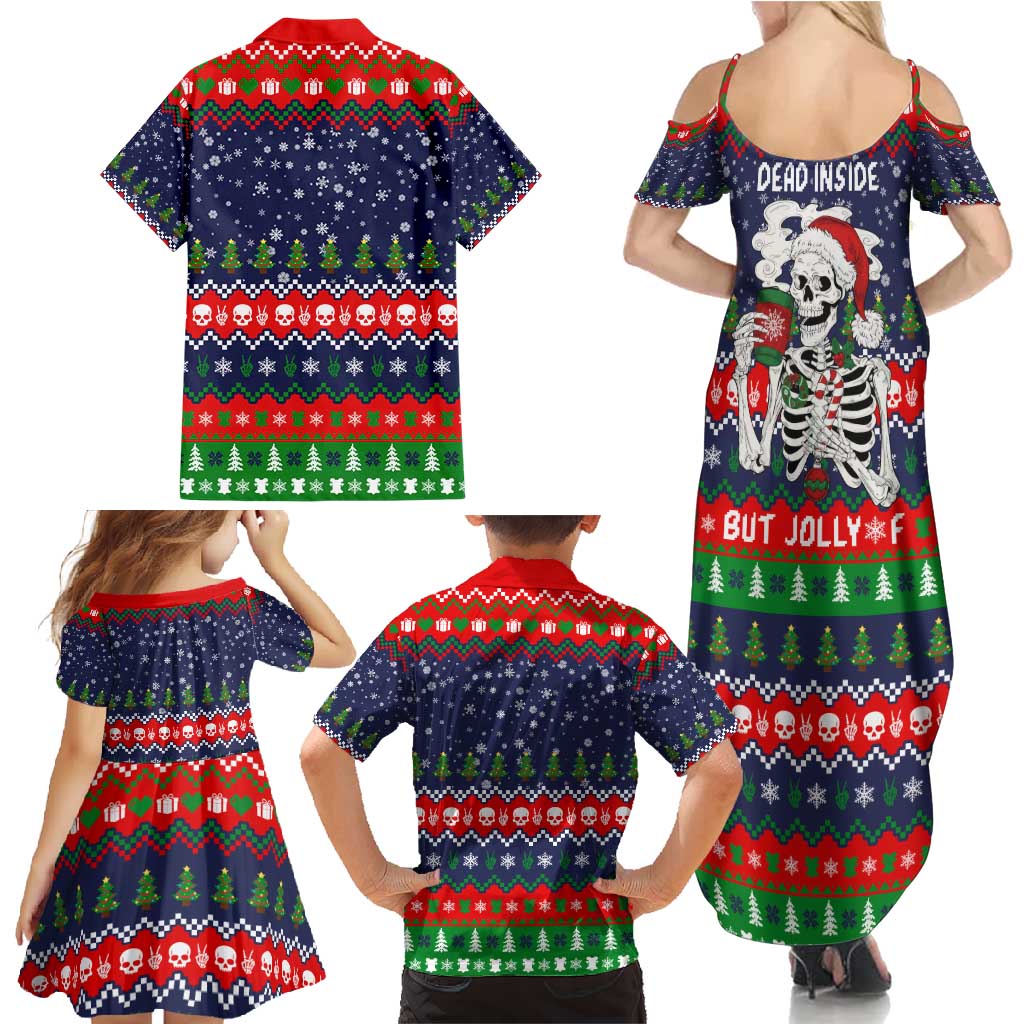 Dead Inside But Jolly Af Christmas Skeleton Family Matching Summer Maxi Dress and Hawaiian Shirt Xmas Holiday Patterns - Wonder Print Shop