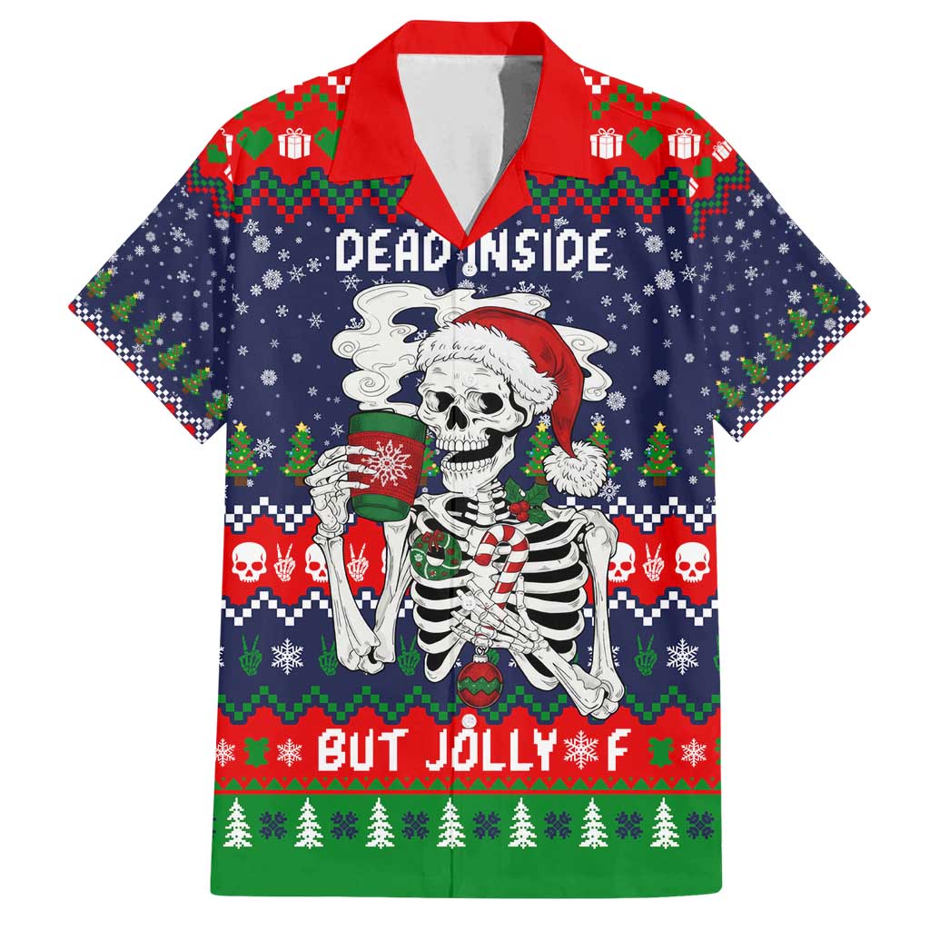 Dead Inside But Jolly Af Christmas Skeleton Family Matching Summer Maxi Dress and Hawaiian Shirt Xmas Holiday Patterns - Wonder Print Shop
