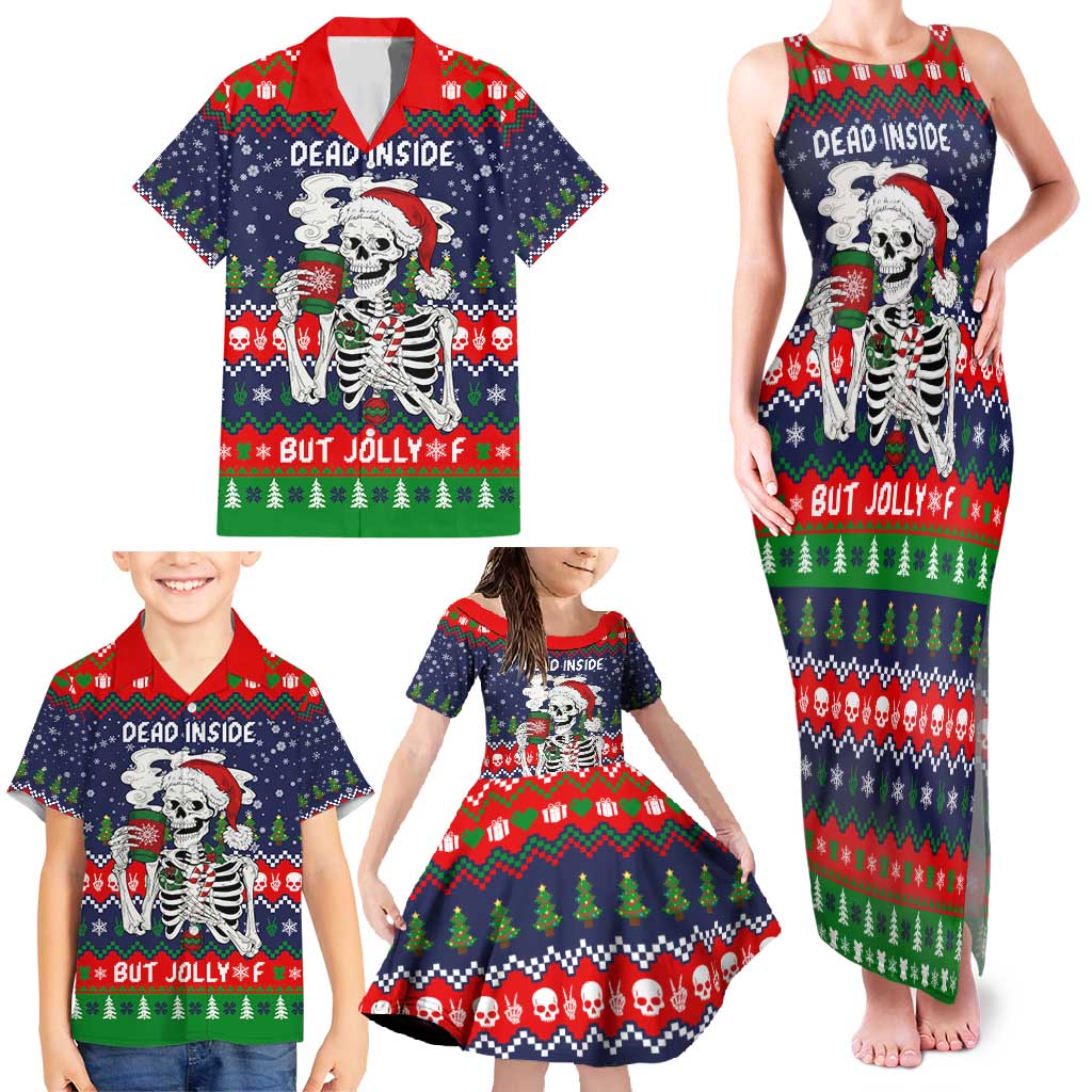 Dead Inside But Jolly Af Christmas Skeleton Family Matching Tank Maxi Dress and Hawaiian Shirt Xmas Holiday Patterns - Wonder Print Shop