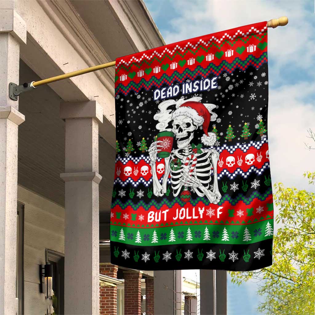 Dead Inside But Jolly Af Christmas Skeleton Garden Flag Xmas Holiday Patterns - Wonder Print Shop