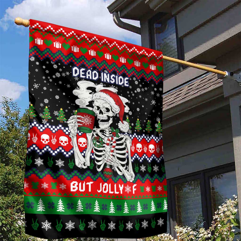 Dead Inside But Jolly Af Christmas Skeleton Garden Flag Xmas Holiday Patterns - Wonder Print Shop