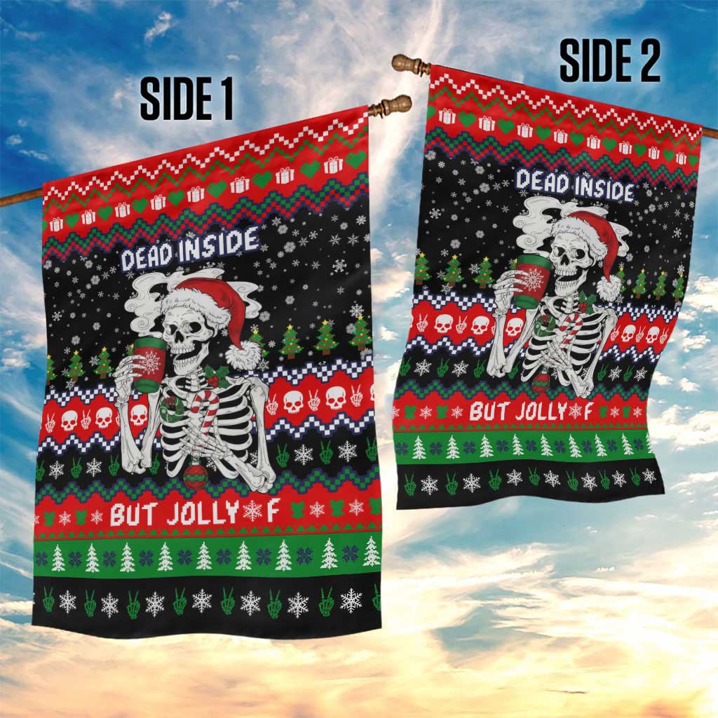 Dead Inside But Jolly Af Christmas Skeleton Garden Flag Xmas Holiday Patterns - Wonder Print Shop
