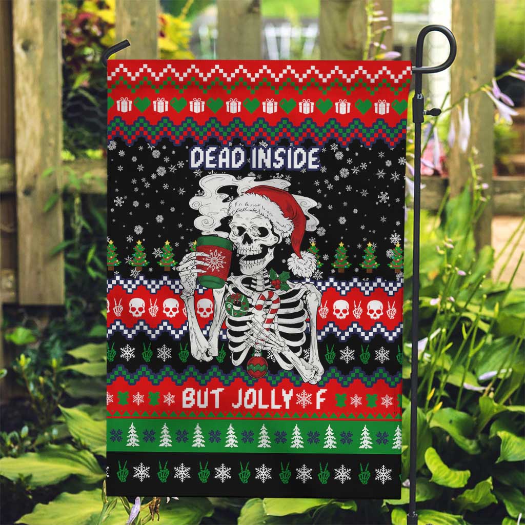 Dead Inside But Jolly Af Christmas Skeleton Garden Flag Xmas Holiday Patterns - Wonder Print Shop