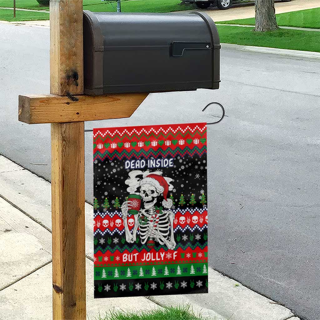 Dead Inside But Jolly Af Christmas Skeleton Garden Flag Xmas Holiday Patterns - Wonder Print Shop