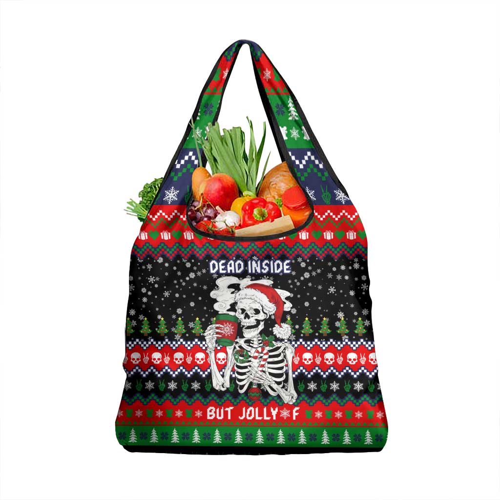 Dead Inside But Jolly Af Christmas Skeleton Grocery Bag Xmas Holiday Patterns - Wonder Print Shop