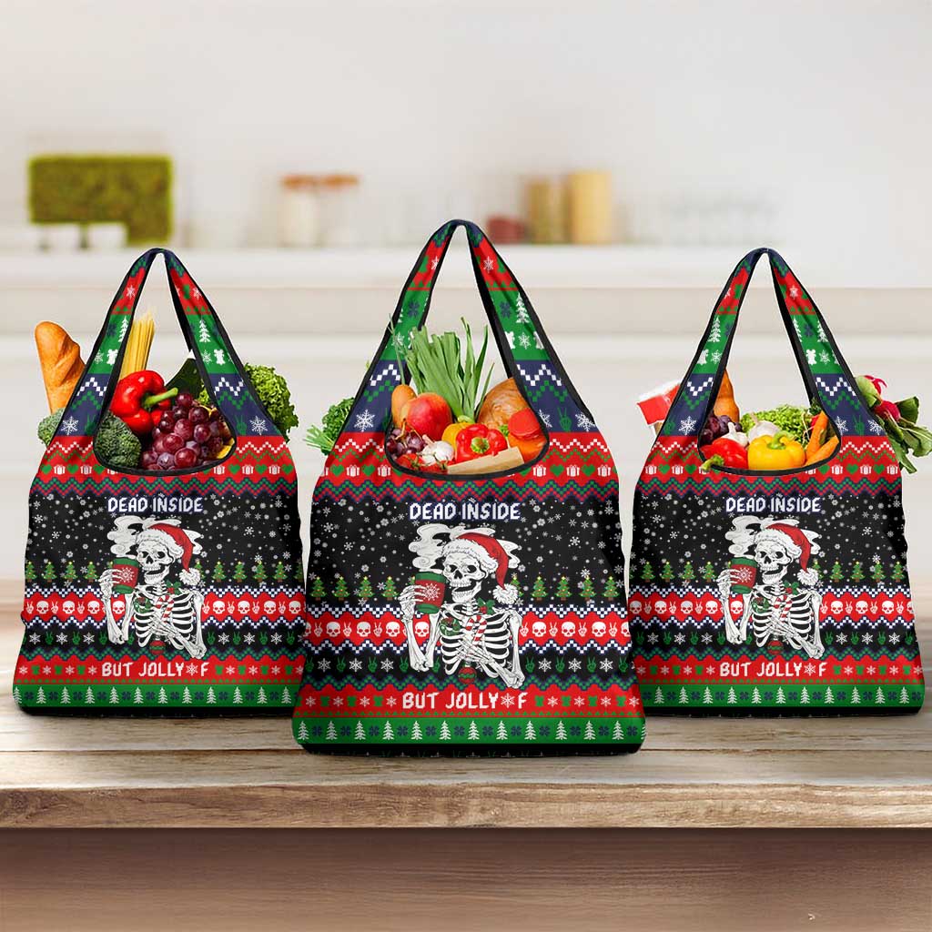 Dead Inside But Jolly Af Christmas Skeleton Grocery Bag Xmas Holiday Patterns - Wonder Print Shop