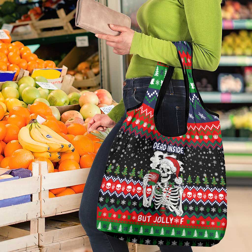 Dead Inside But Jolly Af Christmas Skeleton Grocery Bag Xmas Holiday Patterns - Wonder Print Shop