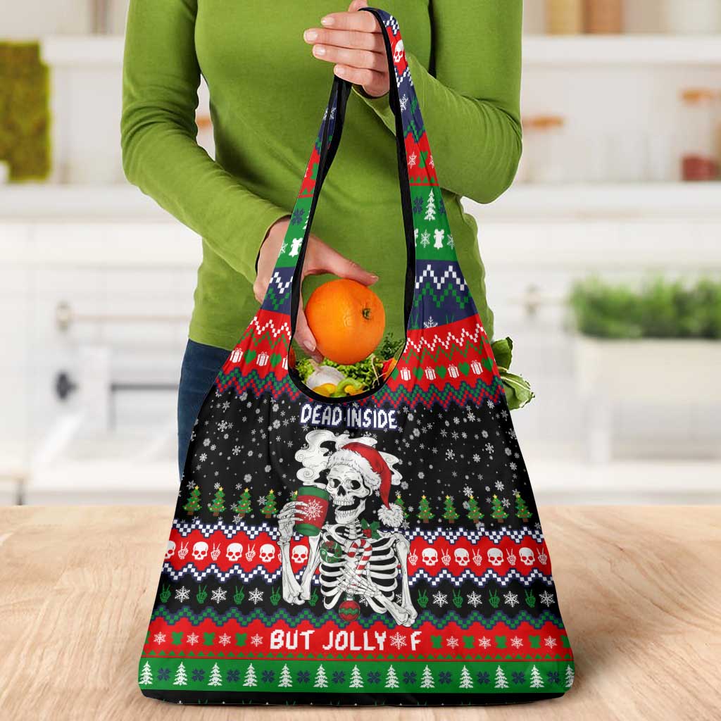 Dead Inside But Jolly Af Christmas Skeleton Grocery Bag Xmas Holiday Patterns - Wonder Print Shop
