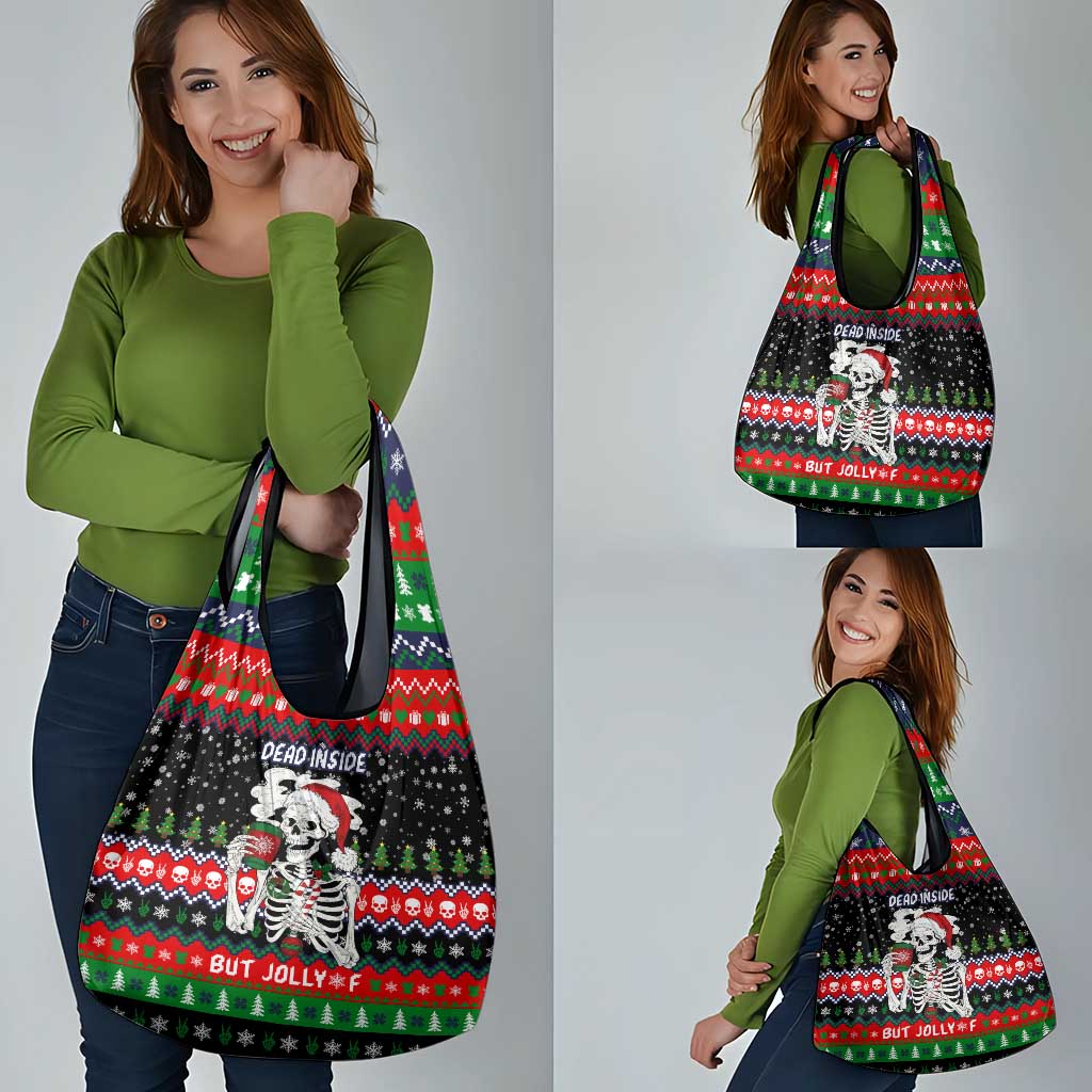 Dead Inside But Jolly Af Christmas Skeleton Grocery Bag Xmas Holiday Patterns - Wonder Print Shop