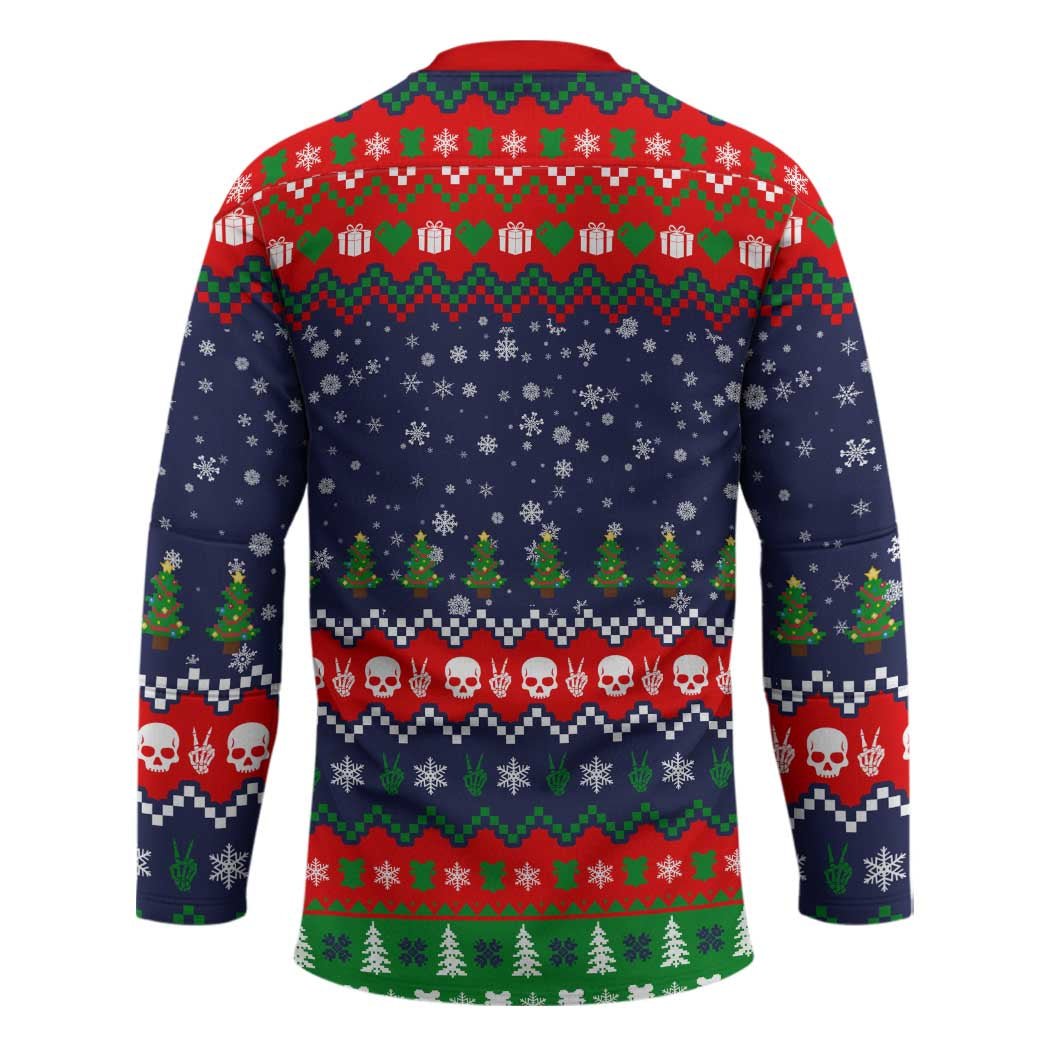 Dead Inside But Jolly Af Christmas Skeleton Hockey Jersey Xmas Holiday Patterns - Wonder Print Shop