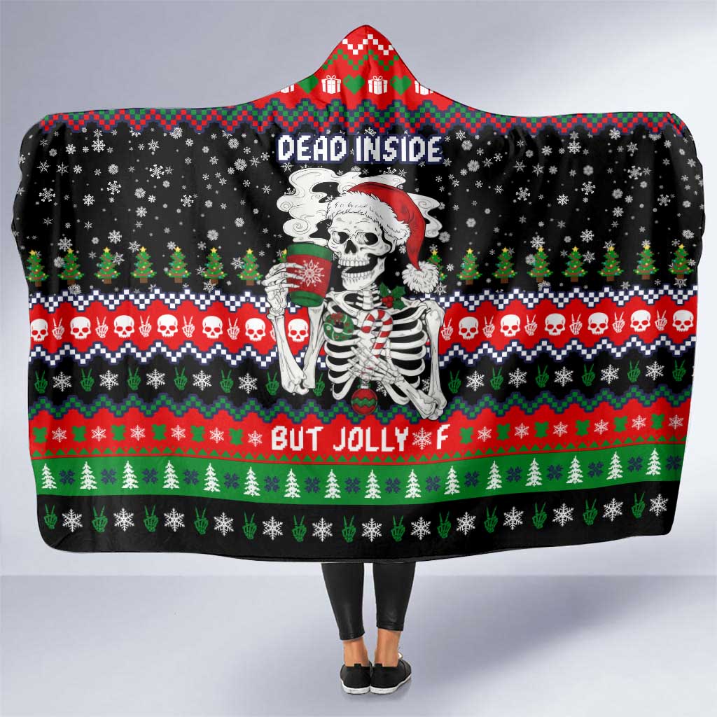Dead Inside But Jolly Af Christmas Skeleton Hooded Blanket Xmas Holiday Patterns - Wonder Print Shop