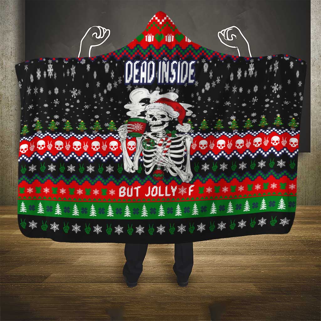 Dead Inside But Jolly Af Christmas Skeleton Hooded Blanket Xmas Holiday Patterns - Wonder Print Shop