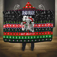Dead Inside But Jolly Af Christmas Skeleton Hooded Blanket Xmas Holiday Patterns - Wonder Print Shop