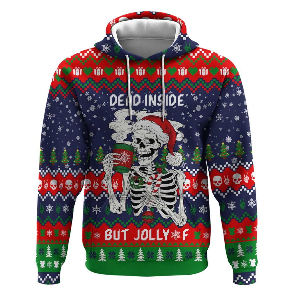 Dead Inside But Jolly Af Christmas Skeleton Hoodie Xmas Holiday Patterns - Wonder Print Shop