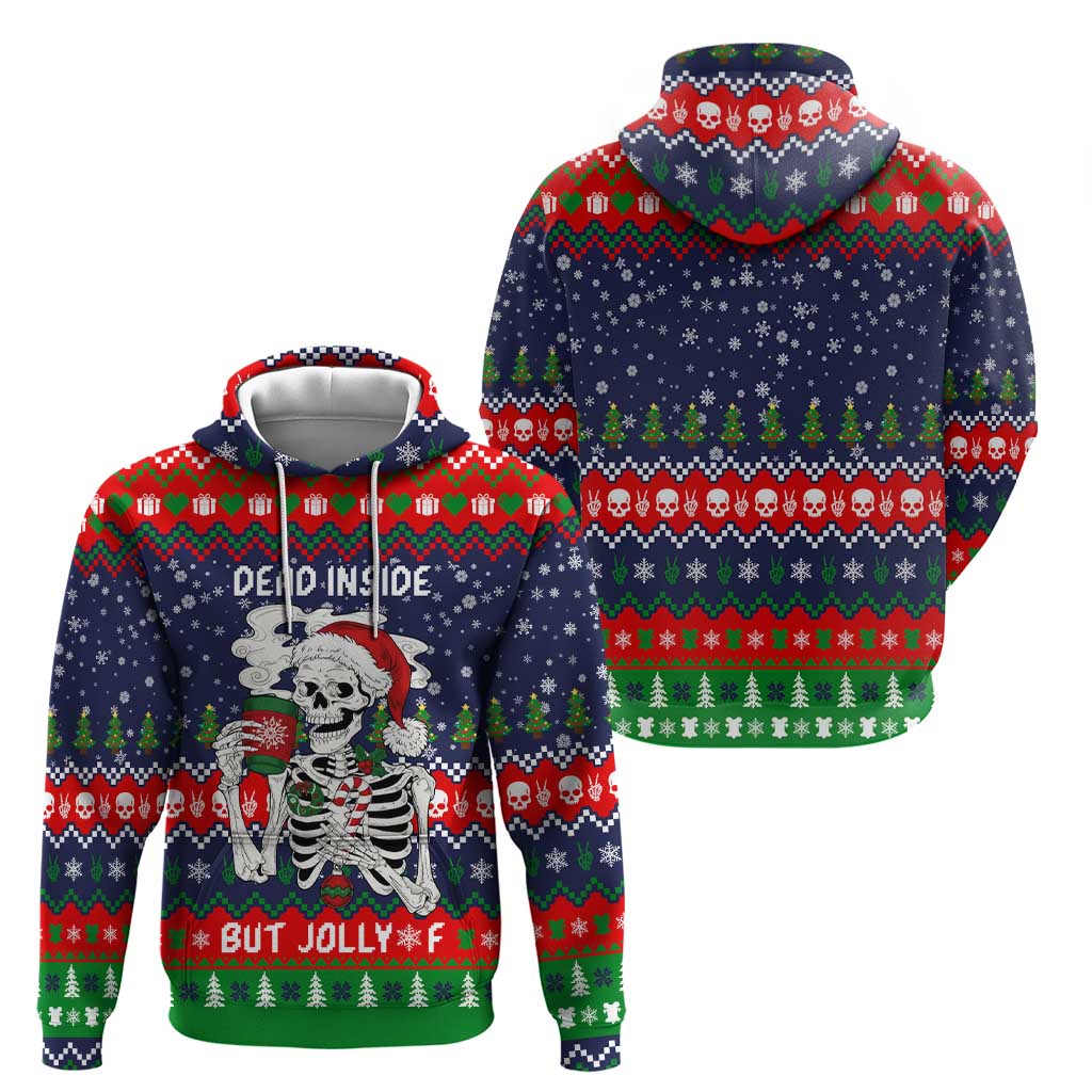 Dead Inside But Jolly Af Christmas Skeleton Hoodie Xmas Holiday Patterns - Wonder Print Shop