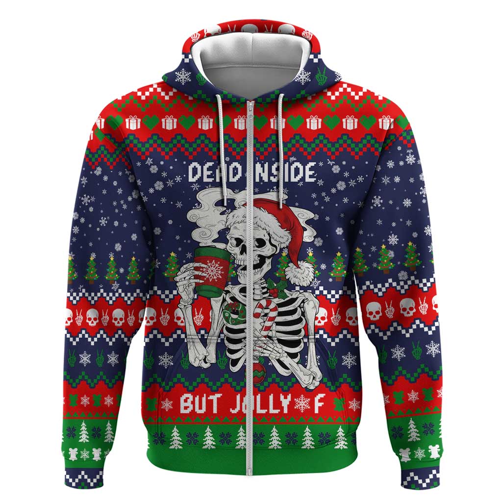 Dead Inside But Jolly Af Christmas Skeleton Hoodie Xmas Holiday Patterns - Wonder Print Shop