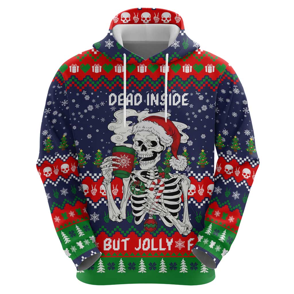 Dead Inside But Jolly Af Christmas Skeleton Hoodie Xmas Holiday Patterns - Wonder Print Shop