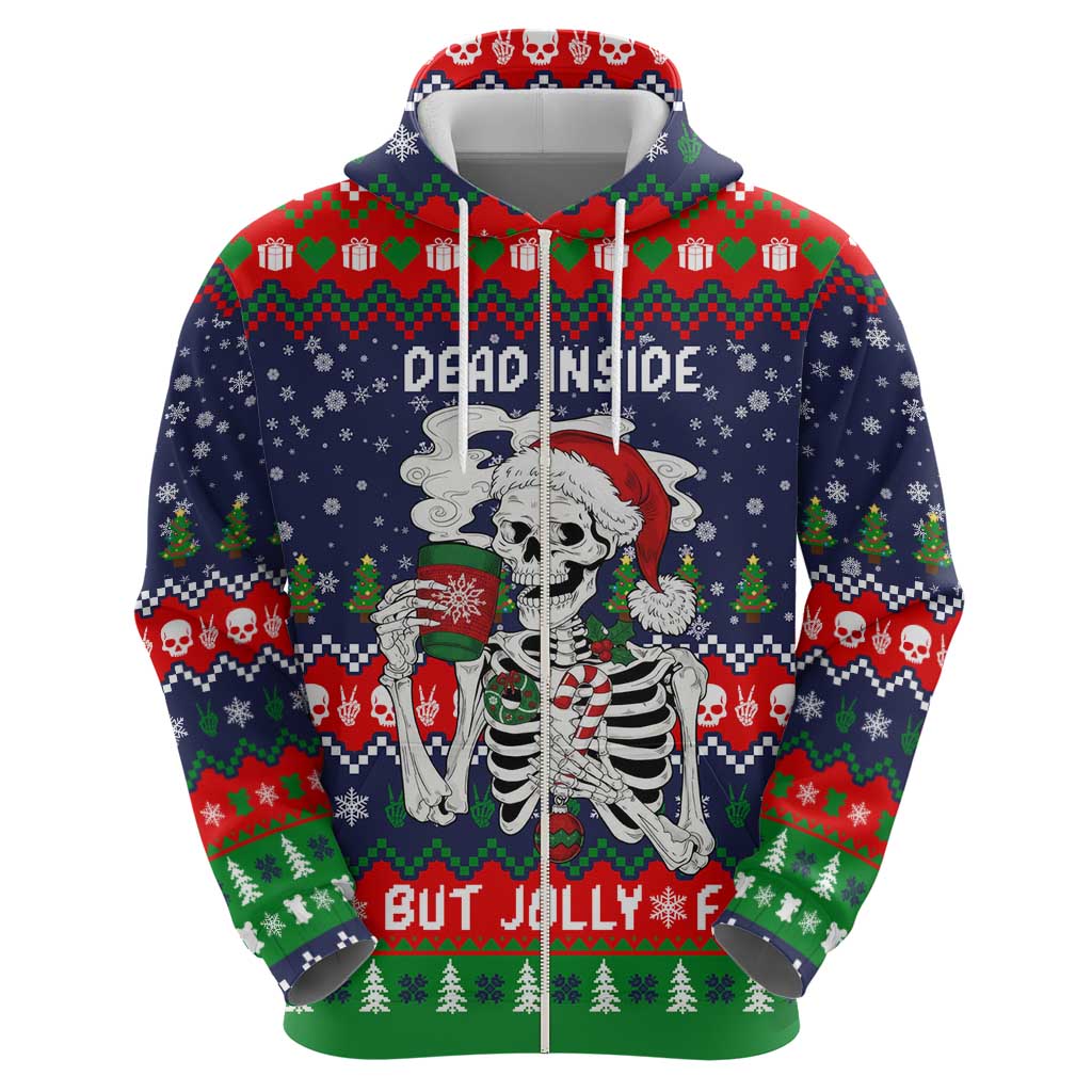 Dead Inside But Jolly Af Christmas Skeleton Hoodie Xmas Holiday Patterns - Wonder Print Shop
