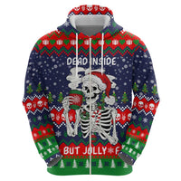 Dead Inside But Jolly Af Christmas Skeleton Hoodie Xmas Holiday Patterns - Wonder Print Shop