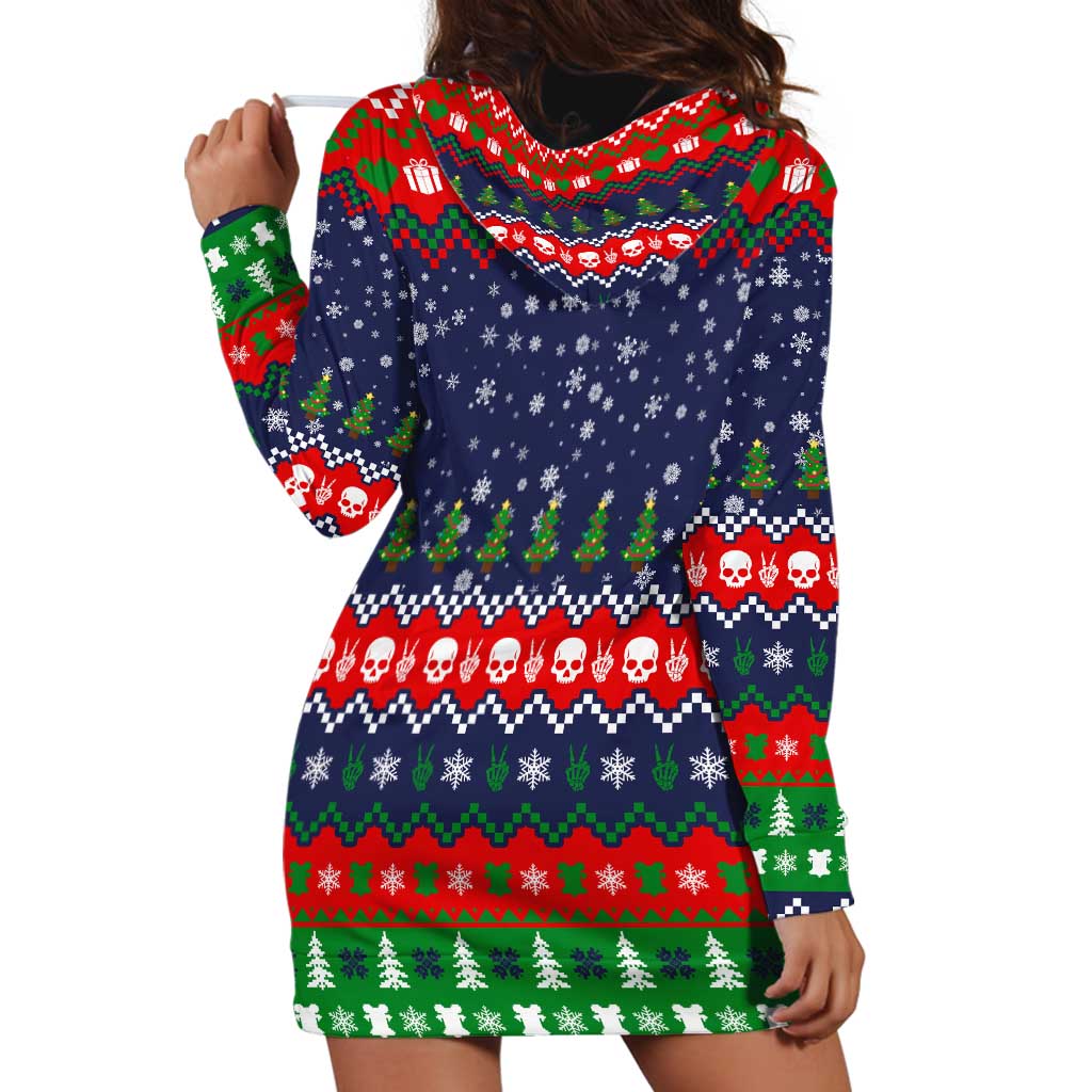 Dead Inside But Jolly Af Christmas Skeleton Hoodie Dress Xmas Holiday Patterns - Wonder Print Shop