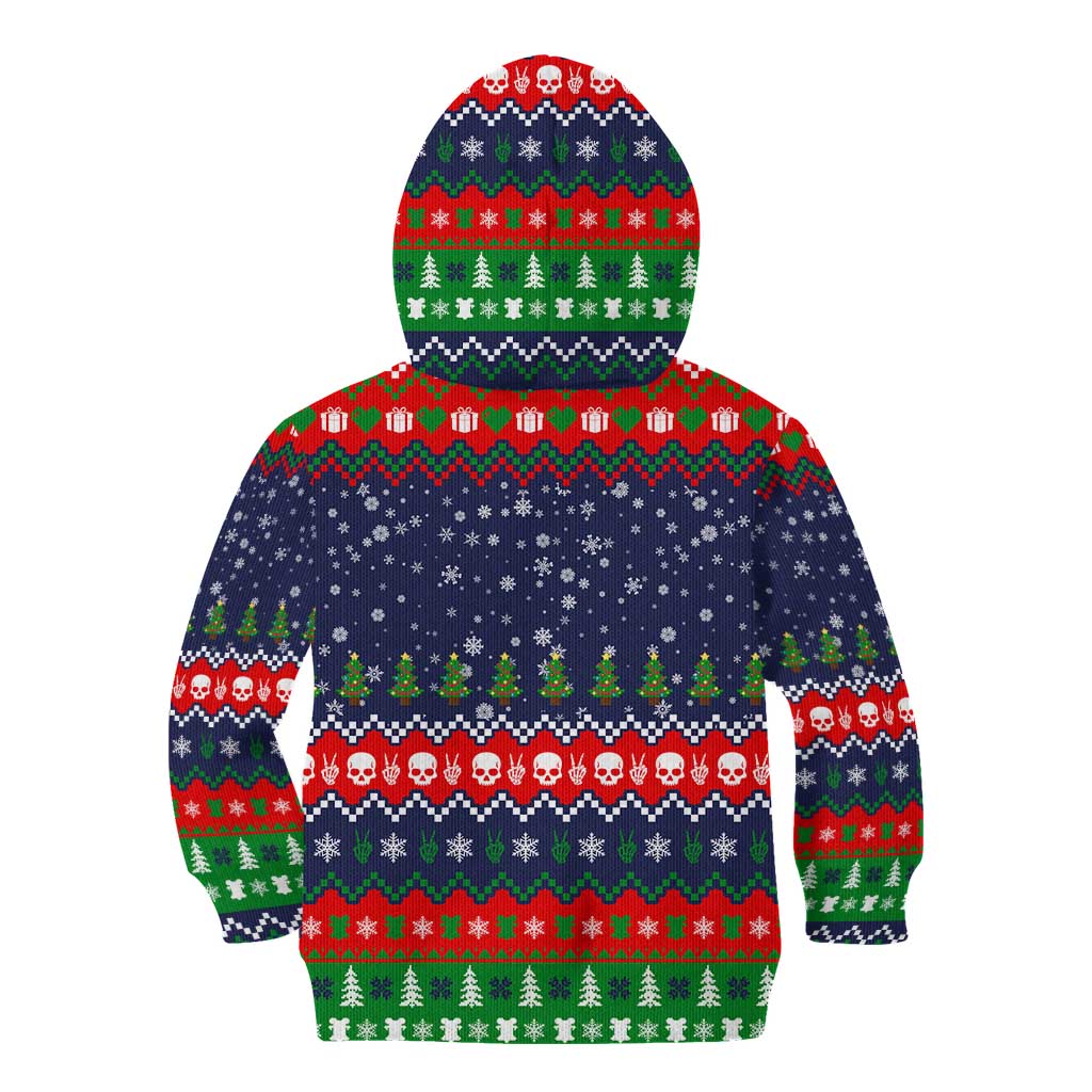 Dead Inside But Jolly Af Christmas Skeleton Kid Hoodie Xmas Holiday Patterns - Wonder Print Shop