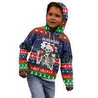 Dead Inside But Jolly Af Christmas Skeleton Kid Hoodie Xmas Holiday Patterns - Wonder Print Shop