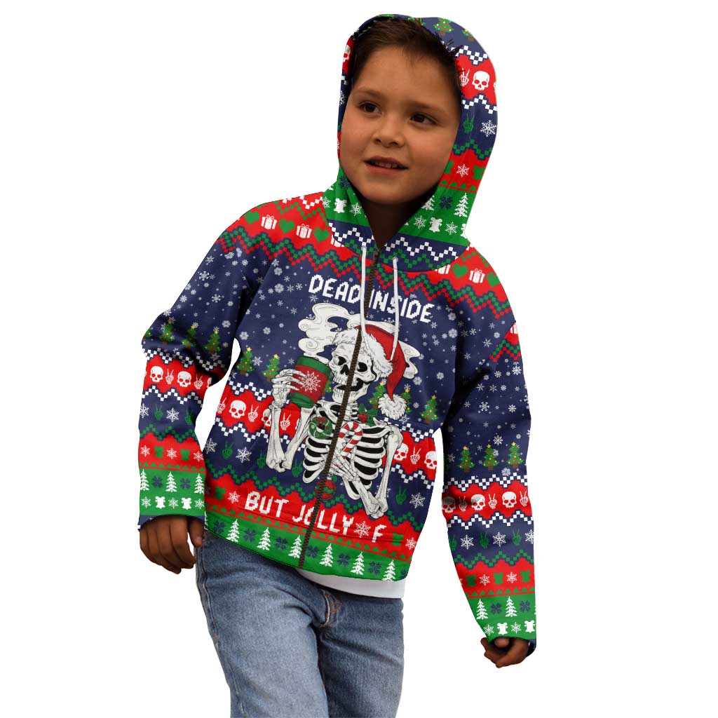 Dead Inside But Jolly Af Christmas Skeleton Kid Hoodie Xmas Holiday Patterns - Wonder Print Shop