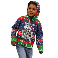 Dead Inside But Jolly Af Christmas Skeleton Kid Hoodie Xmas Holiday Patterns - Wonder Print Shop