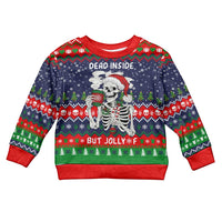 Dead Inside But Jolly Af Christmas Skeleton Kid Ugly Christmas Sweater Xmas Holiday Patterns - Wonder Print Shop