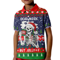 Dead Inside But Jolly Af Christmas Skeleton Kid Polo Shirt Xmas Holiday Patterns - Wonder Print Shop