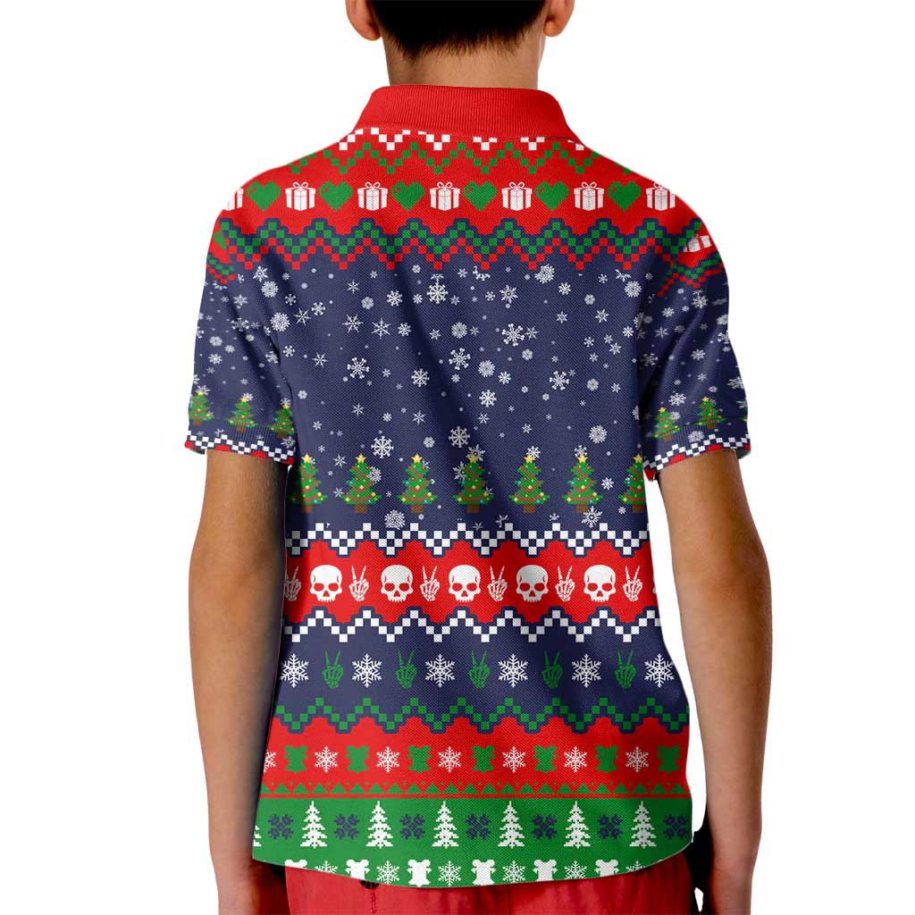 Dead Inside But Jolly Af Christmas Skeleton Kid Polo Shirt Xmas Holiday Patterns - Wonder Print Shop