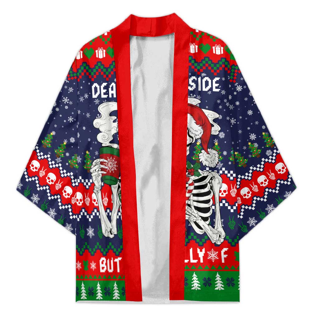 Dead Inside But Jolly Af Christmas Skeleton Kimono Xmas Holiday Patterns - Wonder Print Shop