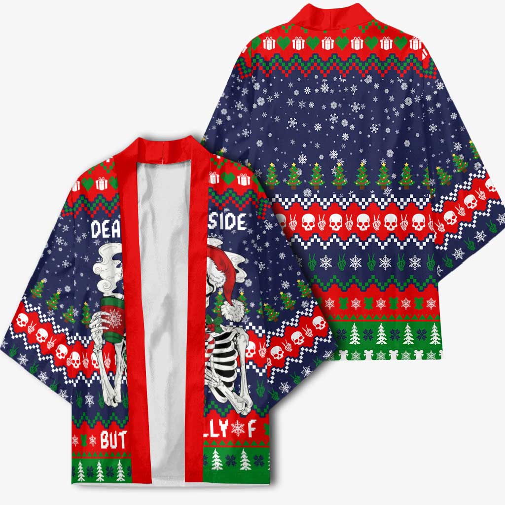 Dead Inside But Jolly Af Christmas Skeleton Kimono Xmas Holiday Patterns - Wonder Print Shop