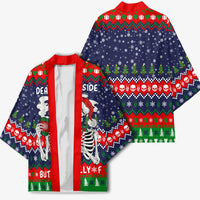Dead Inside But Jolly Af Christmas Skeleton Kimono Xmas Holiday Patterns - Wonder Print Shop